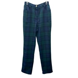 Vintage Lauren Ralph Lauren Women's Plaid Trousers sz 8 Green Blue Wool Preppy